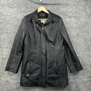 Croft & Barrow Jacket Womens M Black 100% Leather Full Zip Quilted Lining Coat